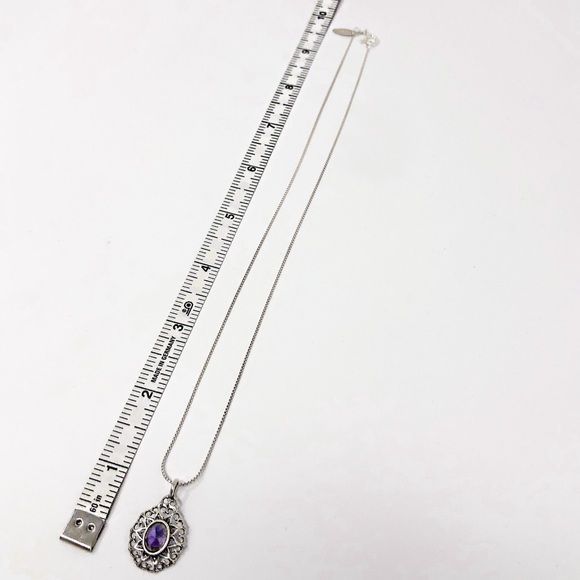 Purple Crystal Glass Silver Pendant Necklace - Picture 5 of 6
